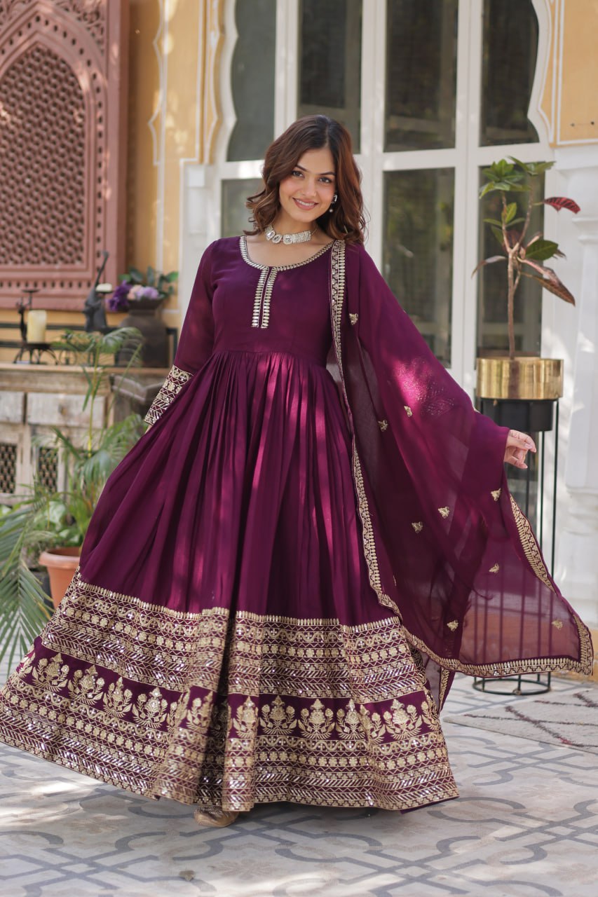 Elegant Shimmer  Gown With Rich Sequin Embroidery With Designer Dupatta