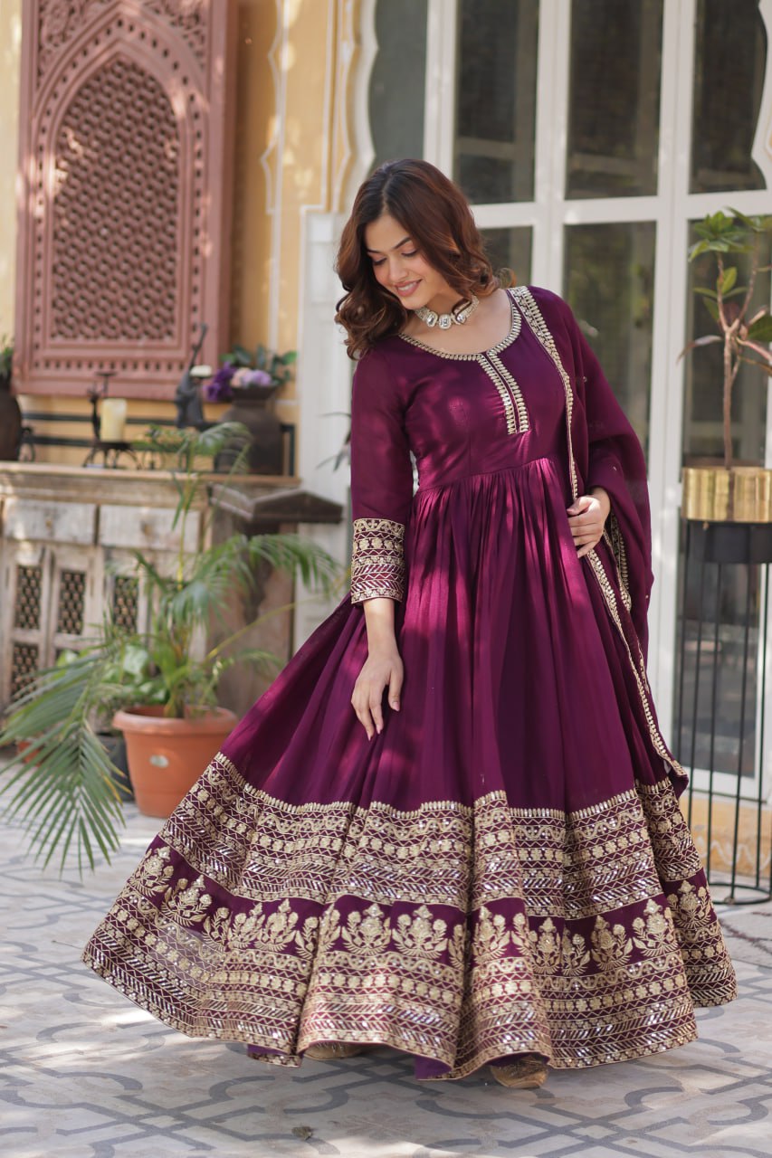 Elegant Shimmer  Gown With Rich Sequin Embroidery With Designer Dupatta