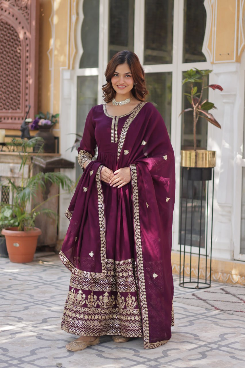 Elegant Shimmer  Gown With Rich Sequin Embroidery With Designer Dupatta
