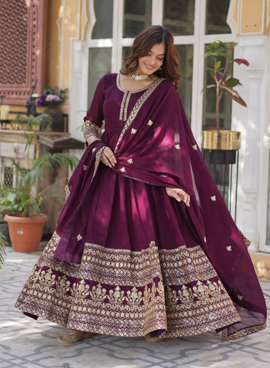 Elegant Shimmer  Gown With Rich Sequin Embroidery With Designer Dupatta