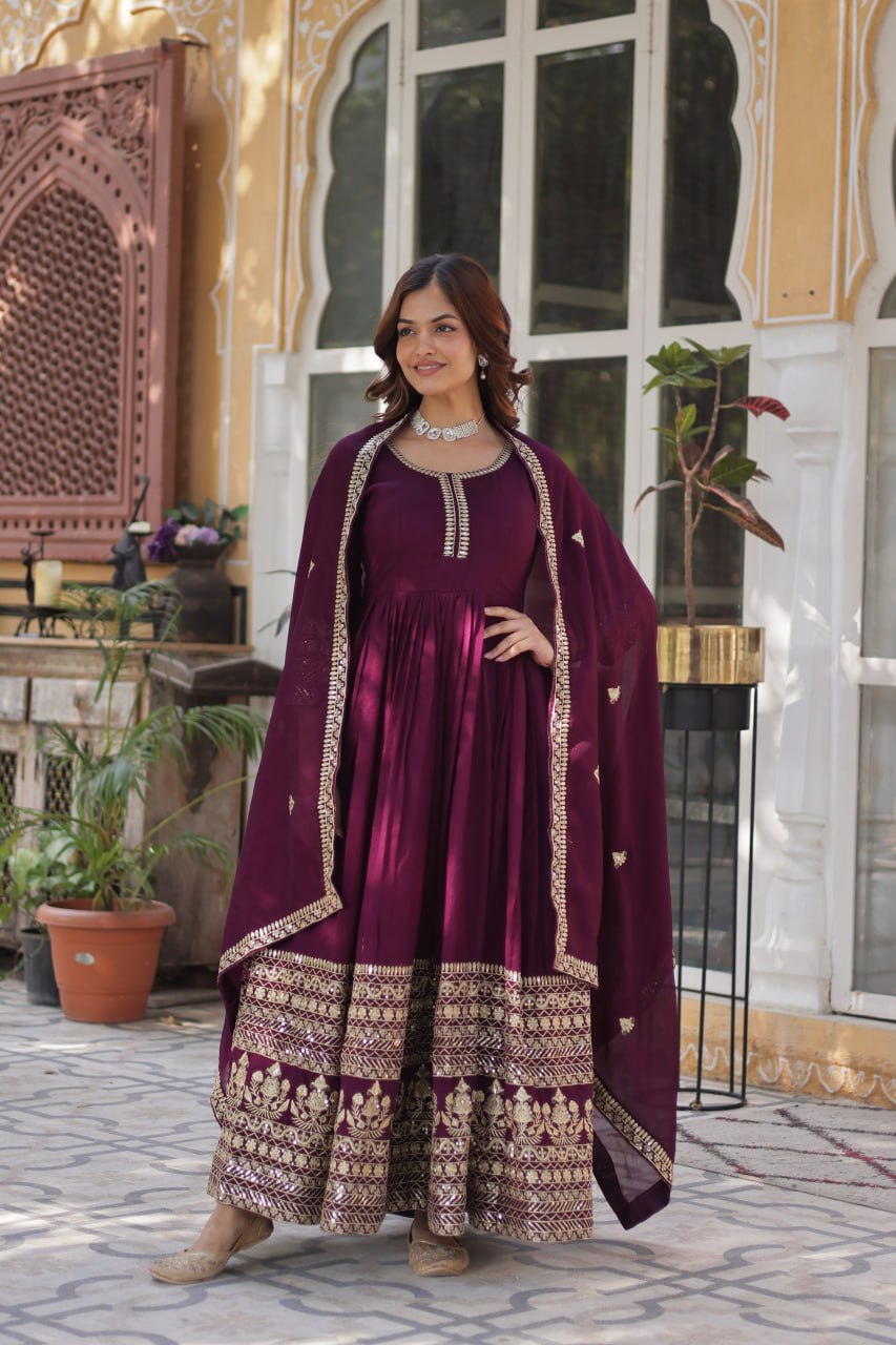 Elegant Shimmer  Gown With Rich Sequin Embroidery With Designer Dupatta