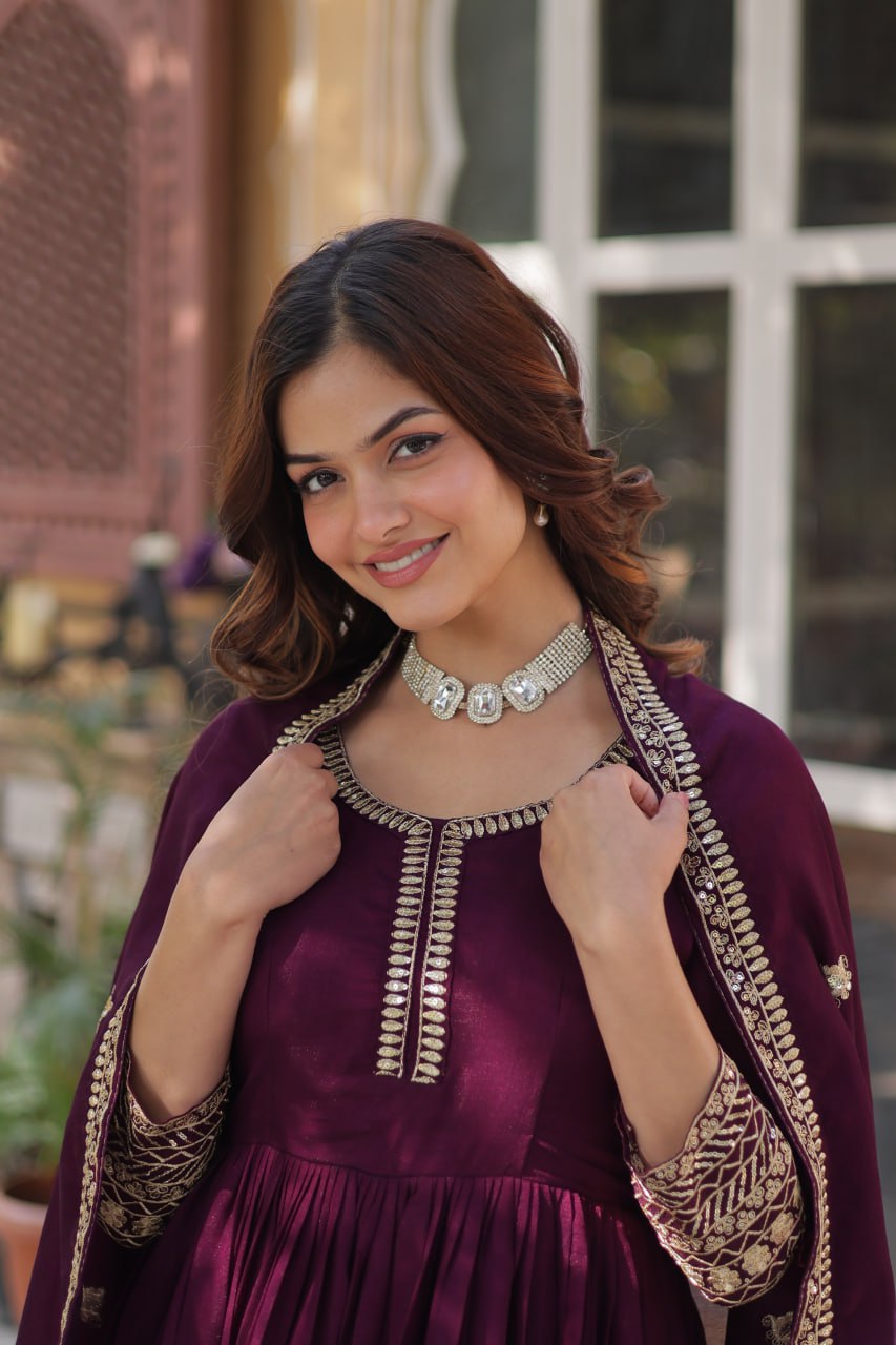 Elegant Shimmer  Gown With Rich Sequin Embroidery With Designer Dupatta