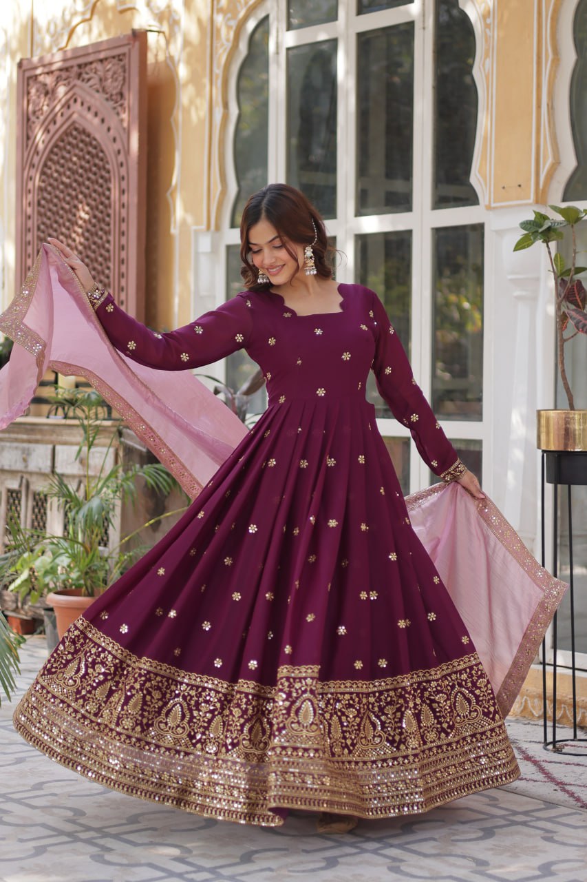 Graceful Star Georgette Gown Set with Gold Crush Dupatta