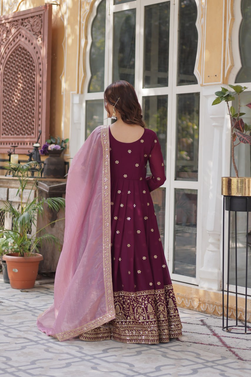 Graceful Star Georgette Gown Set with Gold Crush Dupatta