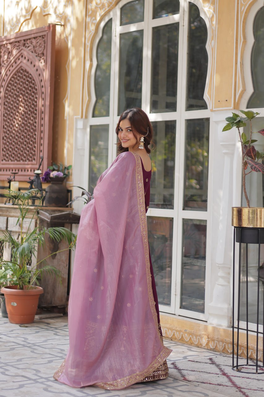 Graceful Star Georgette Gown Set with Gold Crush Dupatta