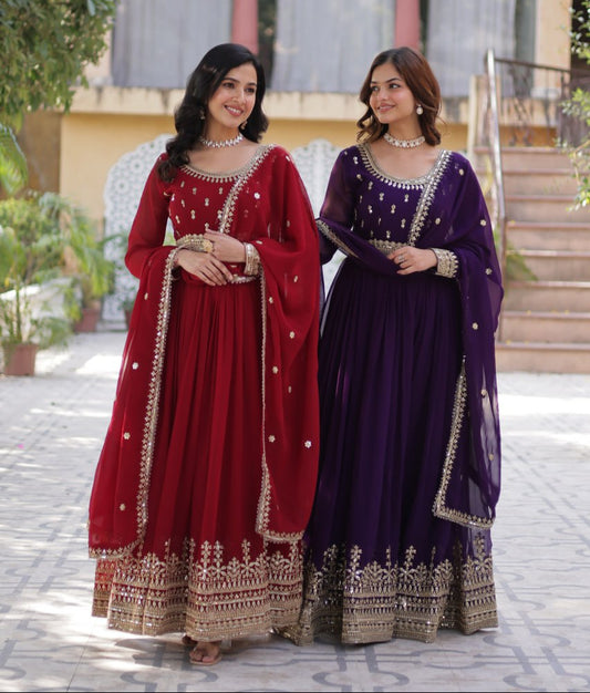 Spellbinding Faux Georgette Embroidered Sequins Worked Gown - INDIAN ELEGANCE