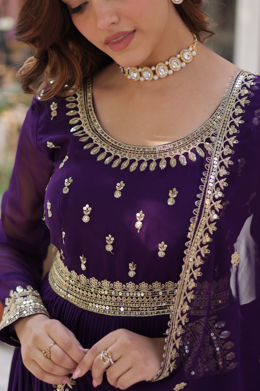 Spellbinding Faux Georgette Embroidered Sequins Worked Gown - INDIAN ELEGANCE