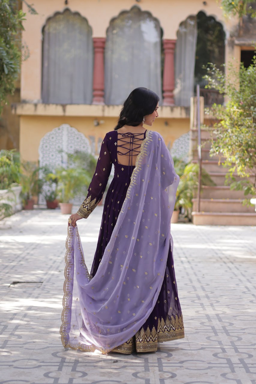 Designer Faux Blooming Georgette Gown Set With Cutwork Dupatta