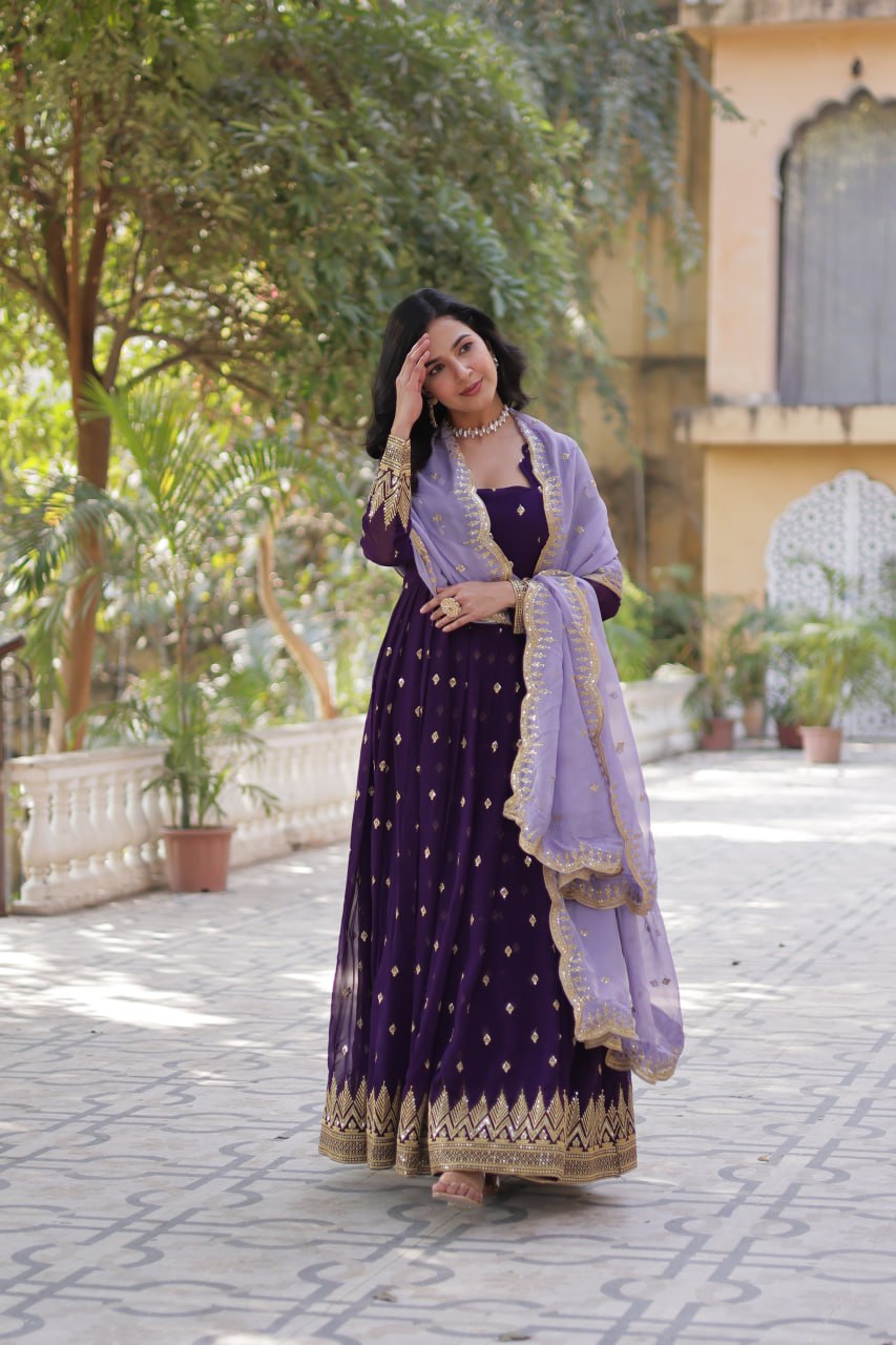 Designer Faux Blooming Georgette Gown Set With Cutwork Dupatta