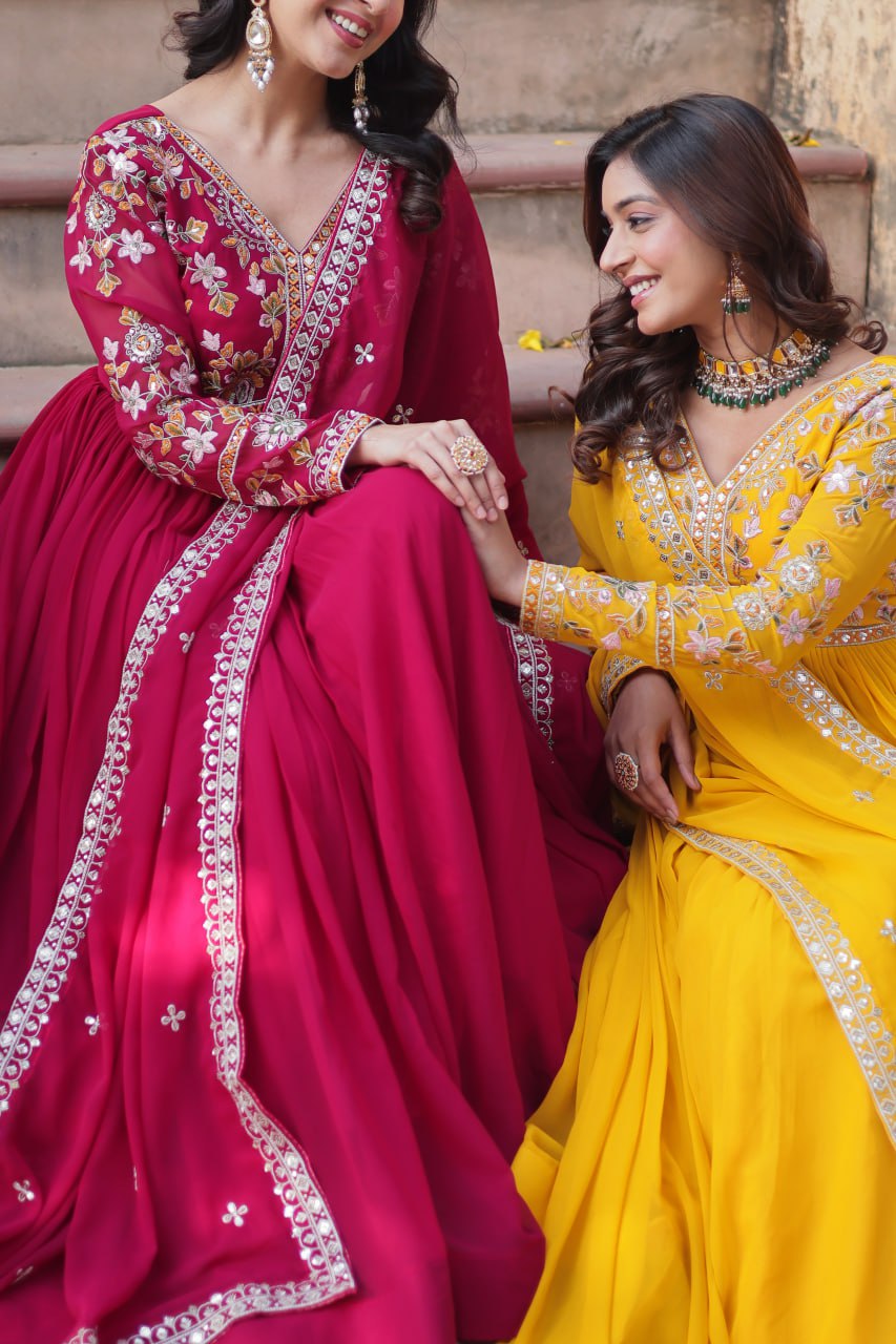 Magnificent Faux Georgette Zari Sequins Embroidered Gown With Dupatta - INDIAN ELEGANCE