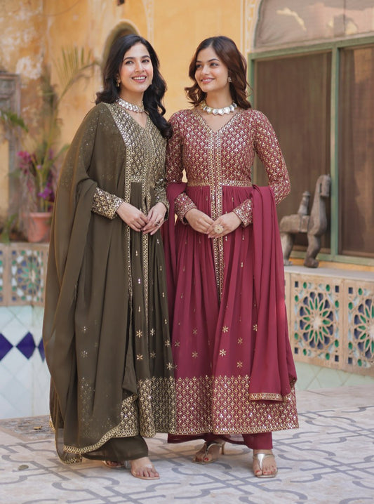 Graceful Elegance – Embroidered Faux Georgette Suit Set - INDIAN ELEGANCE