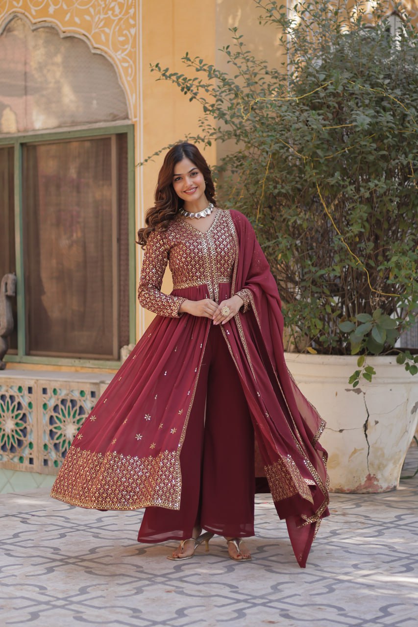 Graceful Elegance – Embroidered Faux Georgette Suit Set - INDIAN ELEGANCE