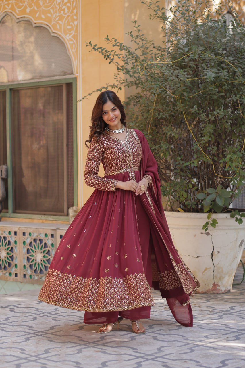 Graceful Elegance – Embroidered Faux Georgette Suit Set - INDIAN ELEGANCE