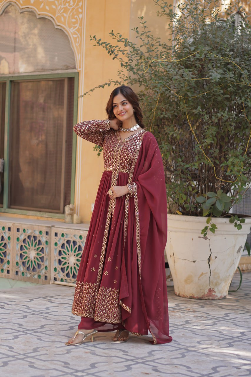 Graceful Elegance – Embroidered Faux Georgette Suit Set - INDIAN ELEGANCE