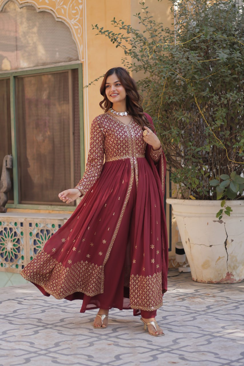 Graceful Elegance – Embroidered Faux Georgette Suit Set - INDIAN ELEGANCE
