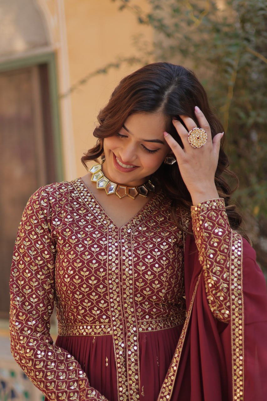 Graceful Elegance – Embroidered Faux Georgette Suit Set - INDIAN ELEGANCE