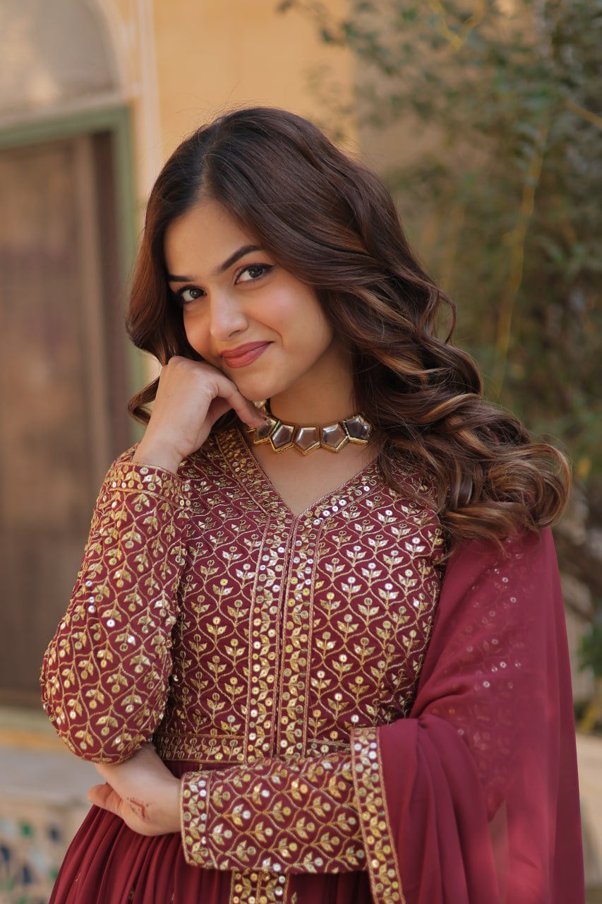 Graceful Elegance – Embroidered Faux Georgette Suit Set - INDIAN ELEGANCE