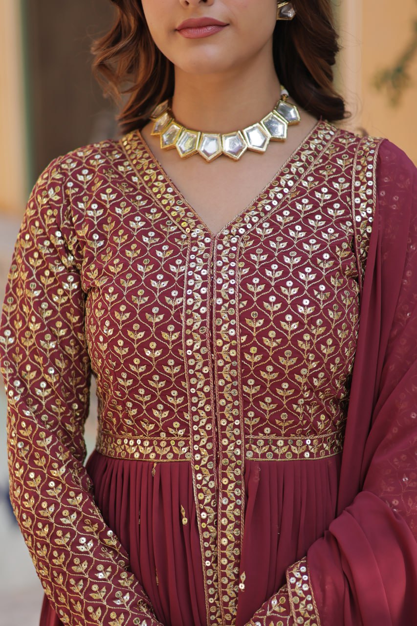 Graceful Elegance – Embroidered Faux Georgette Suit Set - INDIAN ELEGANCE