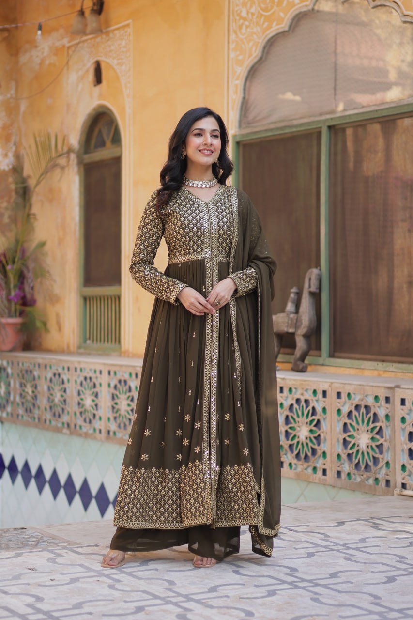Graceful Elegance – Embroidered Faux Georgette Suit Set - INDIAN ELEGANCE