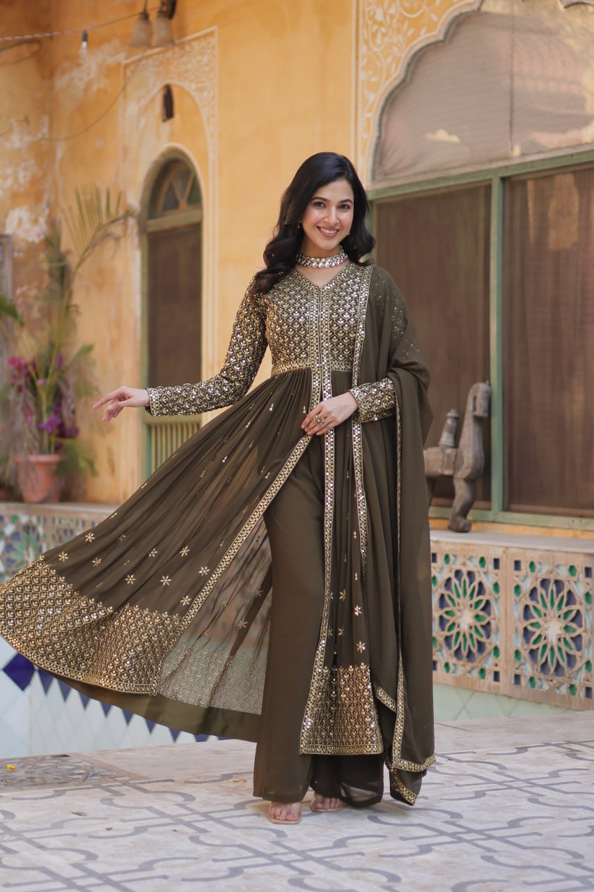 Graceful Elegance – Embroidered Faux Georgette Suit Set - INDIAN ELEGANCE