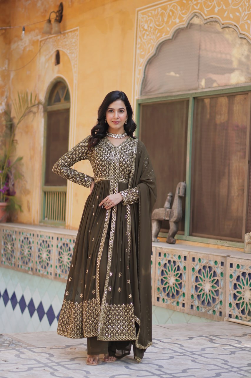 Graceful Elegance – Embroidered Faux Georgette Suit Set - INDIAN ELEGANCE