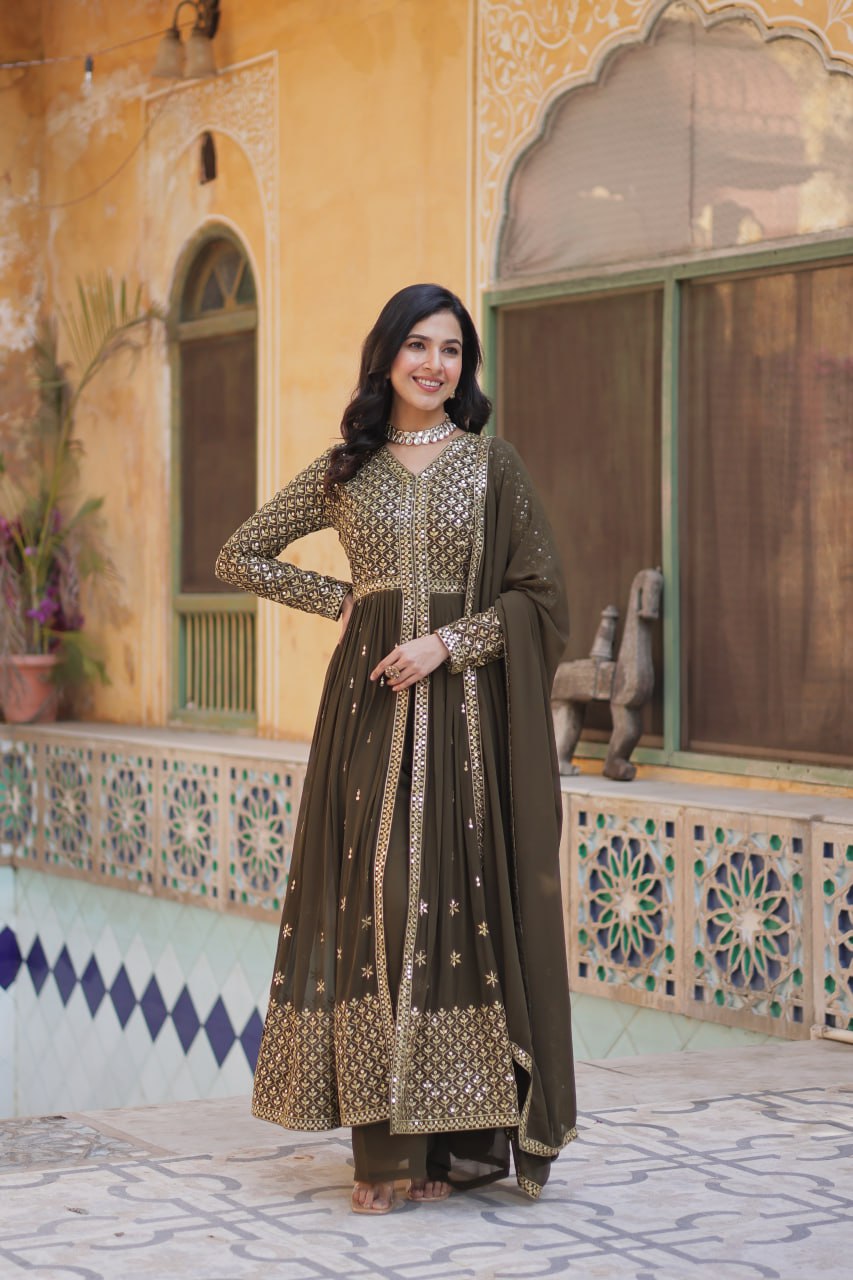 Graceful Elegance – Embroidered Faux Georgette Suit Set - INDIAN ELEGANCE