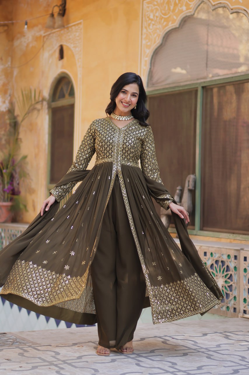 Graceful Elegance – Embroidered Faux Georgette Suit Set - INDIAN ELEGANCE