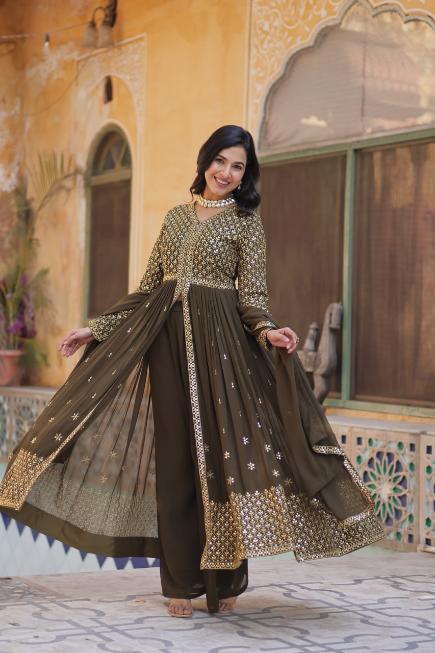 Graceful Elegance – Embroidered Faux Georgette Suit Set - INDIAN ELEGANCE