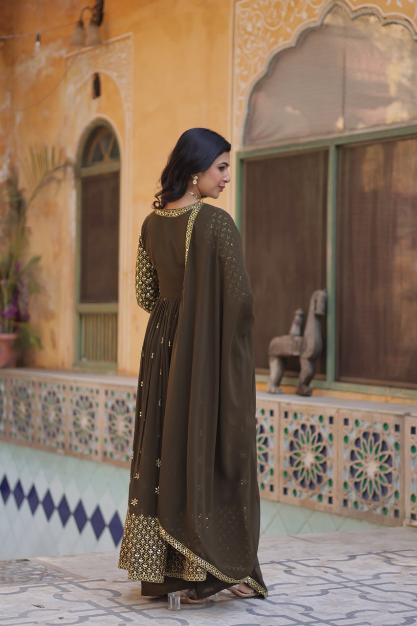 Graceful Elegance – Embroidered Faux Georgette Suit Set - INDIAN ELEGANCE