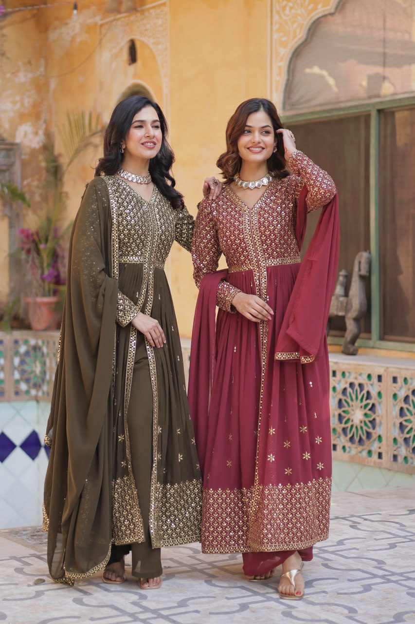 Graceful Elegance – Embroidered Faux Georgette Suit Set - INDIAN ELEGANCE