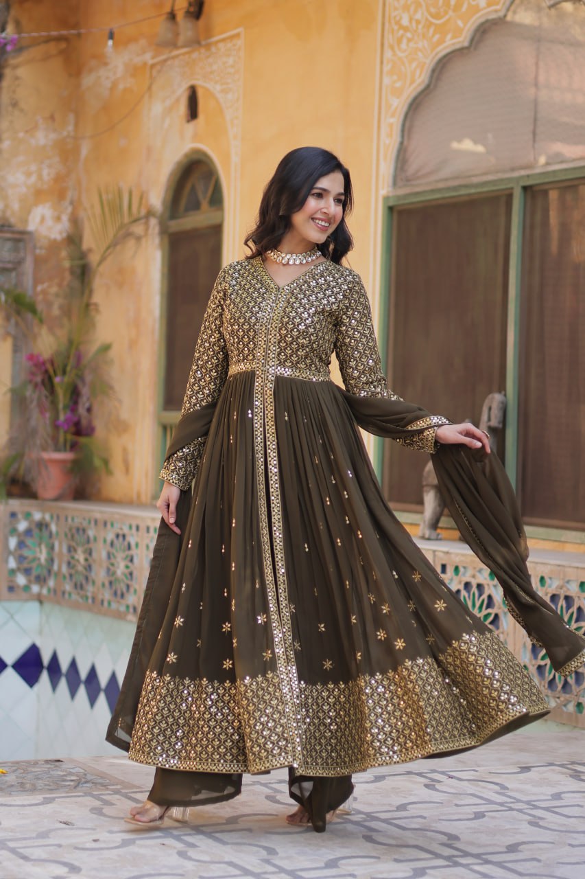 Graceful Elegance – Embroidered Faux Georgette Suit Set - INDIAN ELEGANCE