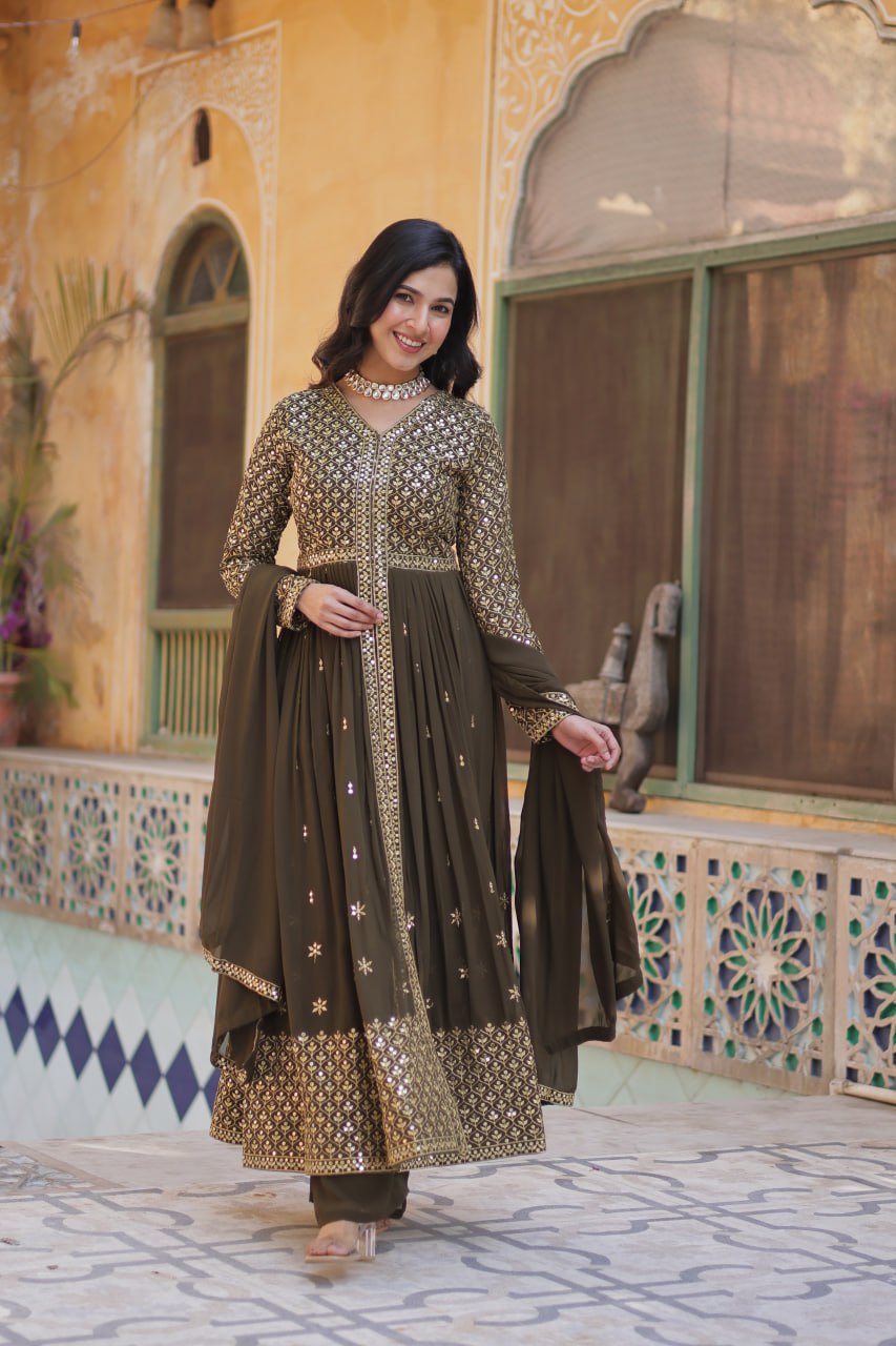 Graceful Elegance – Embroidered Faux Georgette Suit Set - INDIAN ELEGANCE