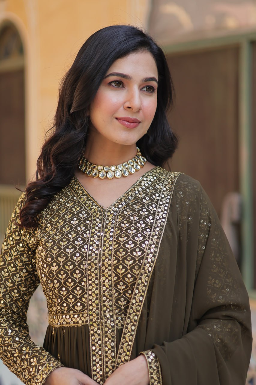 Graceful Elegance – Embroidered Faux Georgette Suit Set - INDIAN ELEGANCE