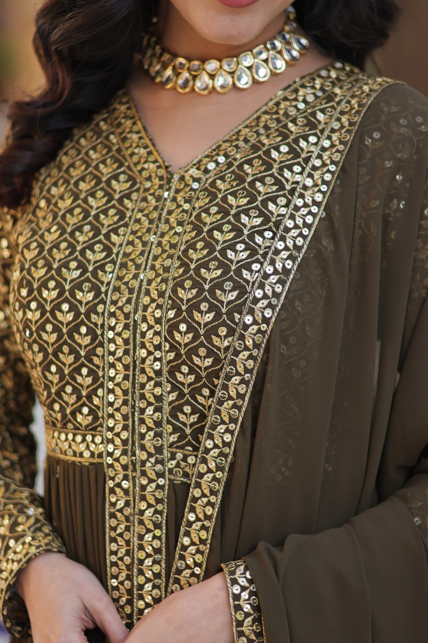 Graceful Elegance – Embroidered Faux Georgette Suit Set - INDIAN ELEGANCE