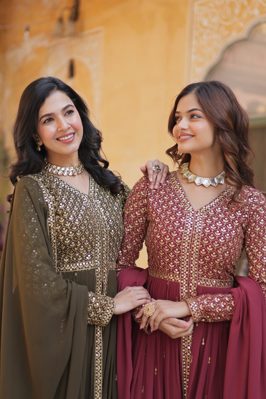 Graceful Elegance – Embroidered Faux Georgette Suit Set - INDIAN ELEGANCE