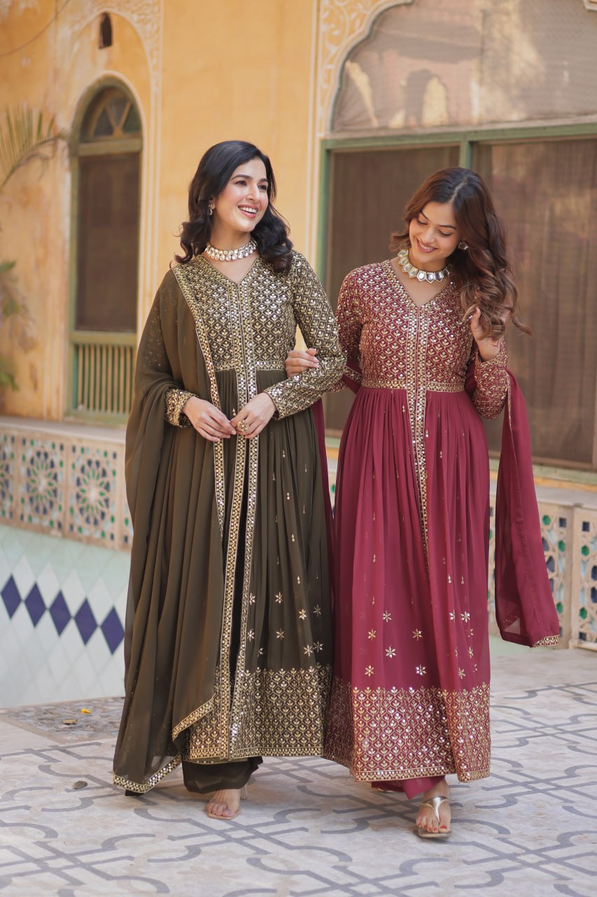 Graceful Elegance – Embroidered Faux Georgette Suit Set - INDIAN ELEGANCE