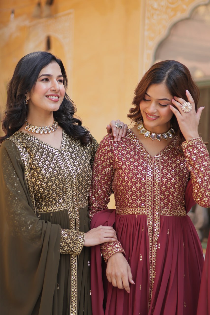 Graceful Elegance – Embroidered Faux Georgette Suit Set - INDIAN ELEGANCE