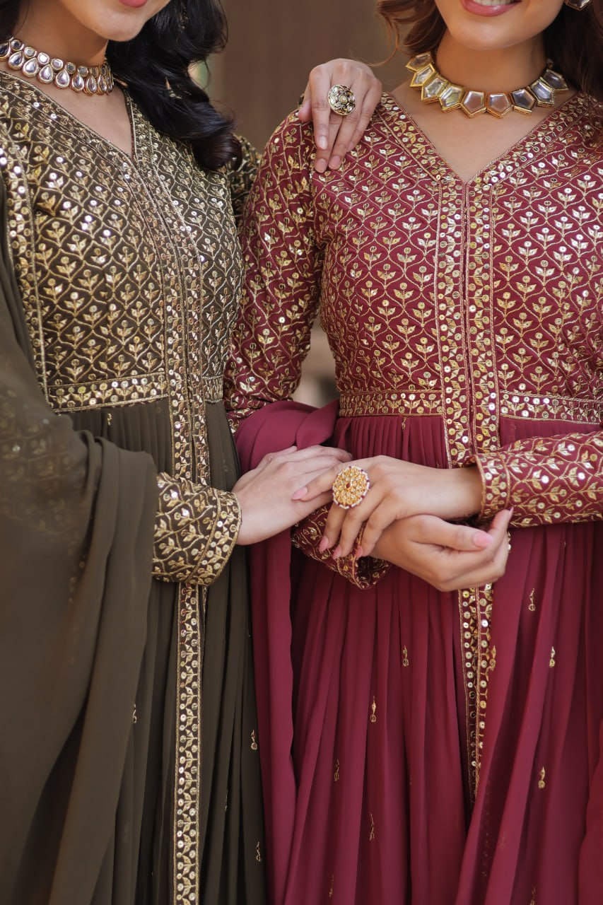 Graceful Elegance – Embroidered Faux Georgette Suit Set - INDIAN ELEGANCE