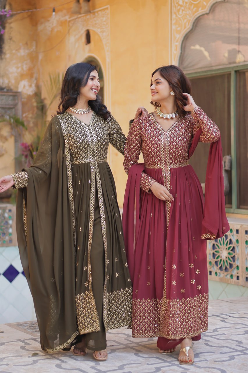 Graceful Elegance – Embroidered Faux Georgette Suit Set - INDIAN ELEGANCE