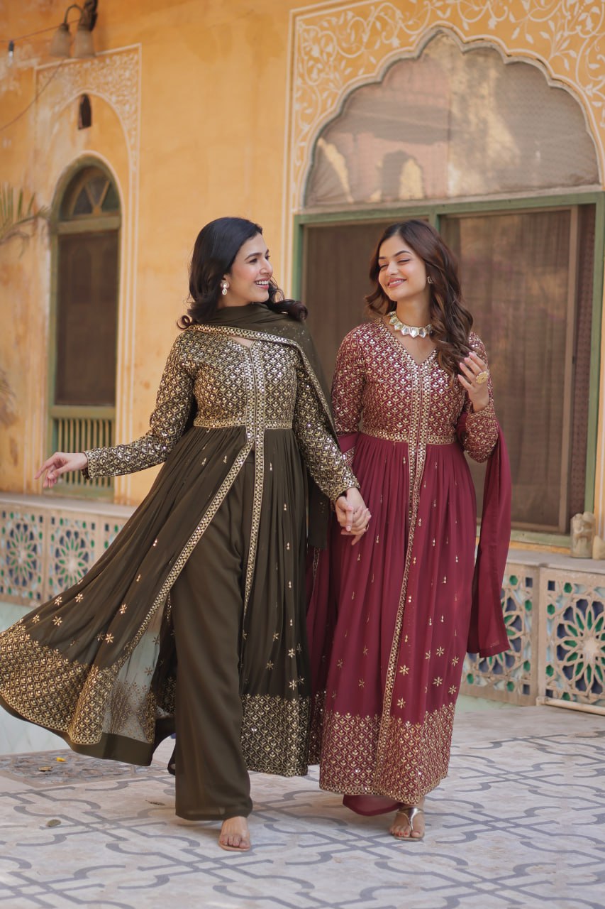 Graceful Elegance – Embroidered Faux Georgette Suit Set - INDIAN ELEGANCE