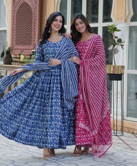 Elegant Pure Cotton Suit Set Full Sleeves With Matching Dupatta