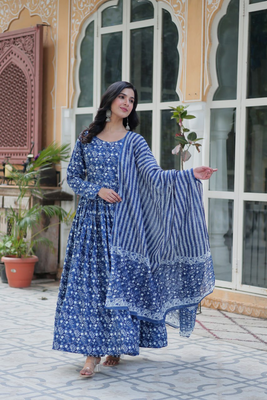 Elegant Pure Cotton Suit Set Full Sleeves With Matching Dupatta