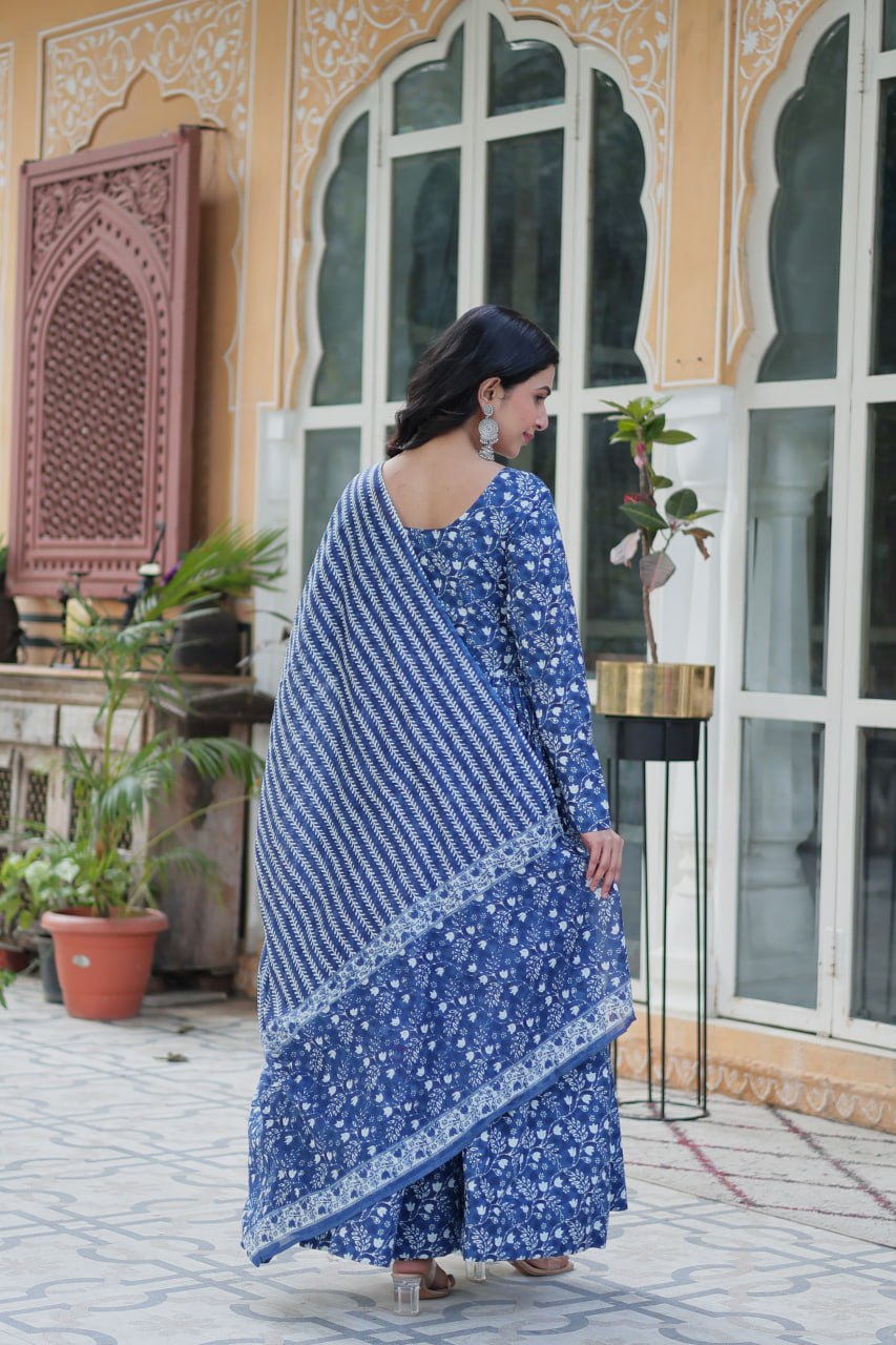 Elegant Pure Cotton Suit Set Full Sleeves With Matching Dupatta