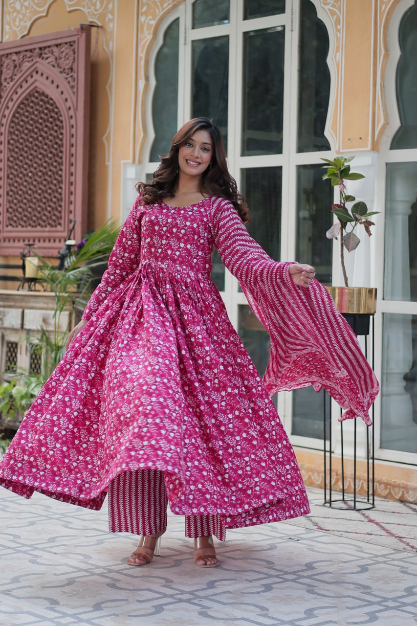 Elegant Pure Cotton Suit Set Full Sleeves With Matching Dupatta