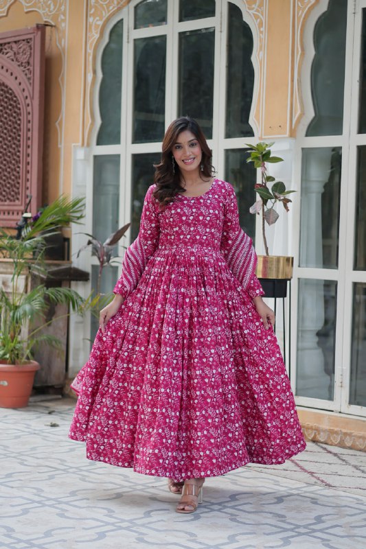 Elegant Pure Cotton Suit Set Full Sleeves With Matching Dupatta