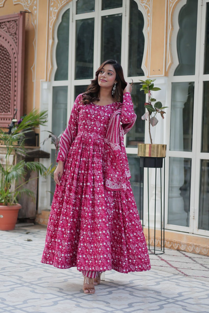 Elegant Pure Cotton Suit Set Full Sleeves With Matching Dupatta