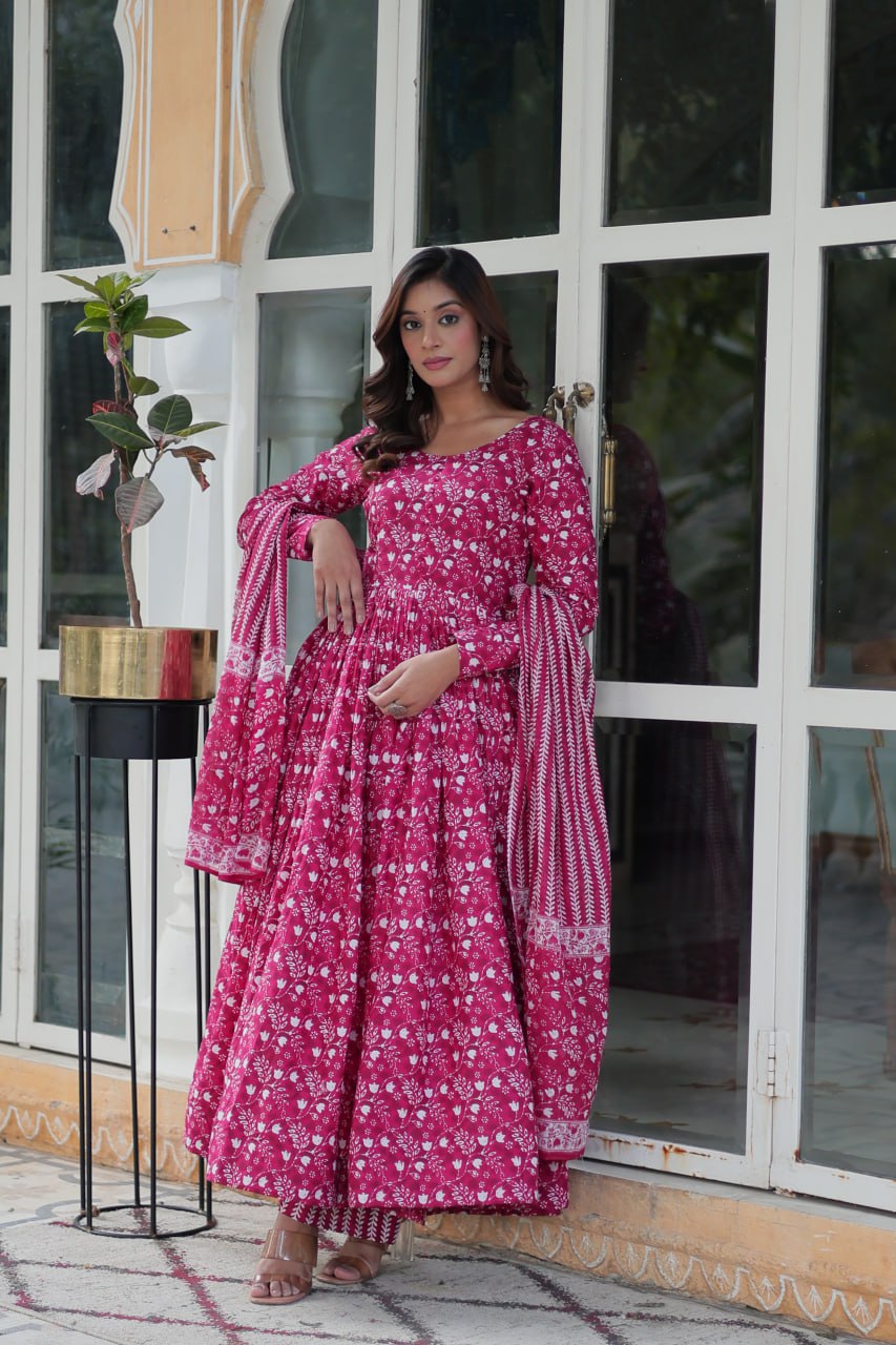 Elegant Pure Cotton Suit Set Full Sleeves With Matching Dupatta