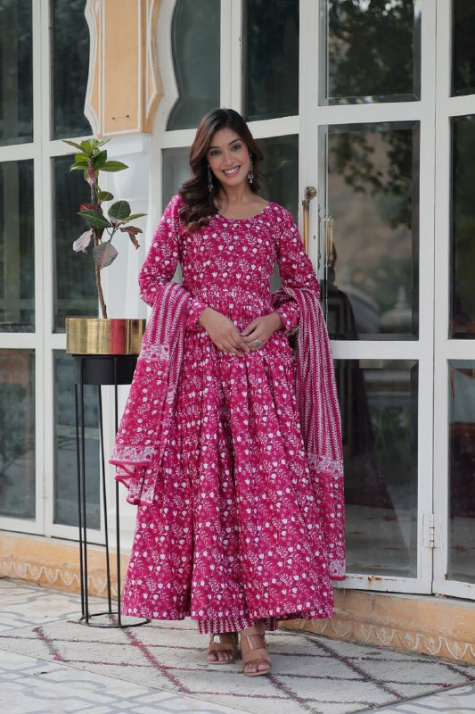 Elegant Pure Cotton Suit Set Full Sleeves With Matching Dupatta