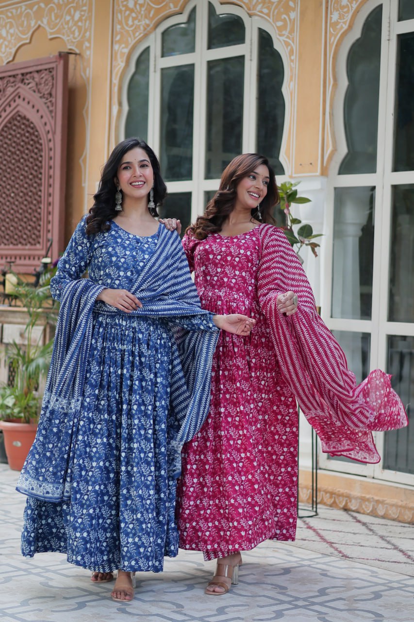 Elegant Pure Cotton Suit Set Full Sleeves With Matching Dupatta