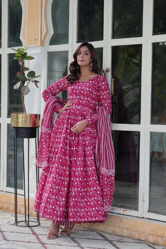 Elegant Pure Cotton Suit Set Full Sleeves With Matching Dupatta